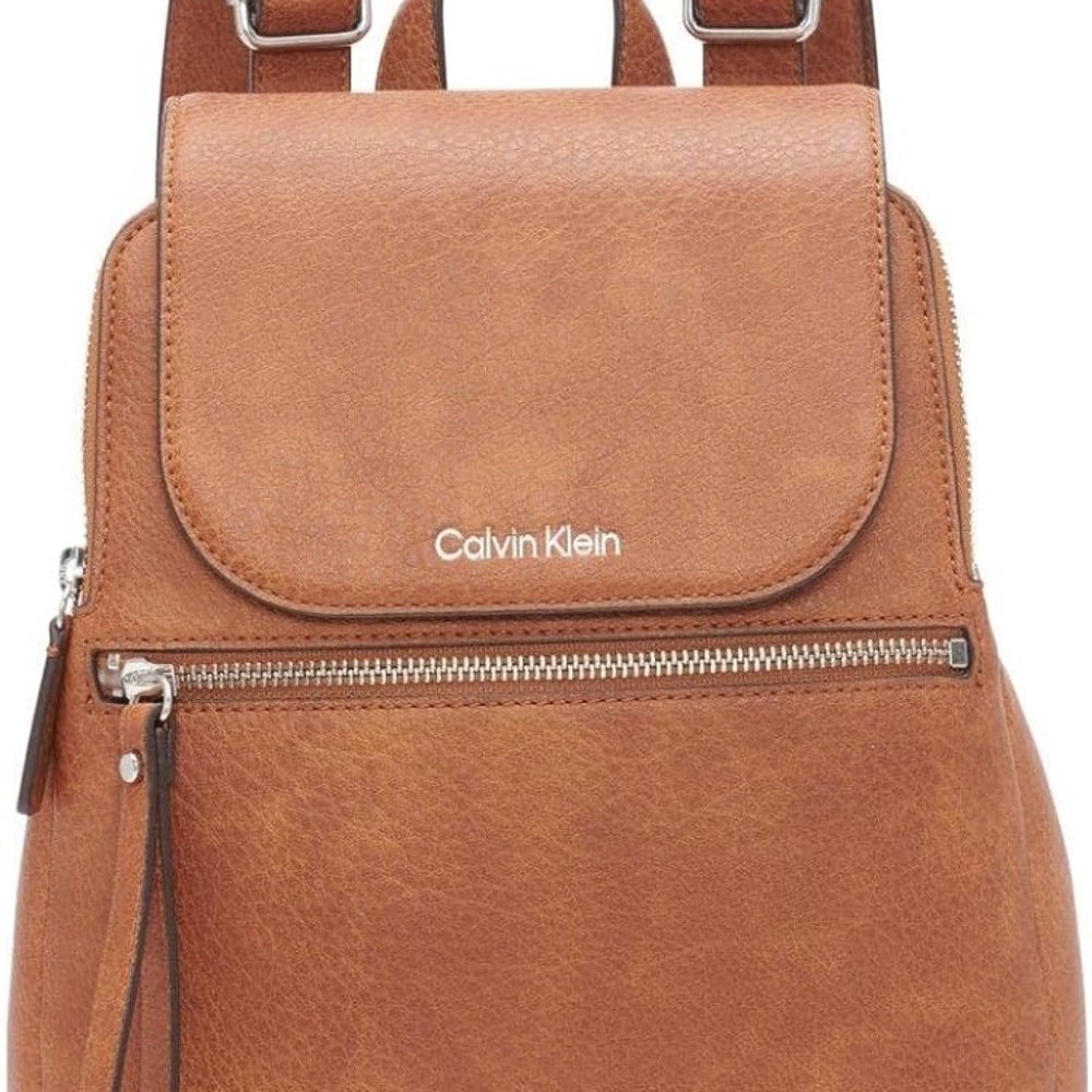 Calvin Klein Reyna Novelty Key Item Flap Backpack, Caramel Mix